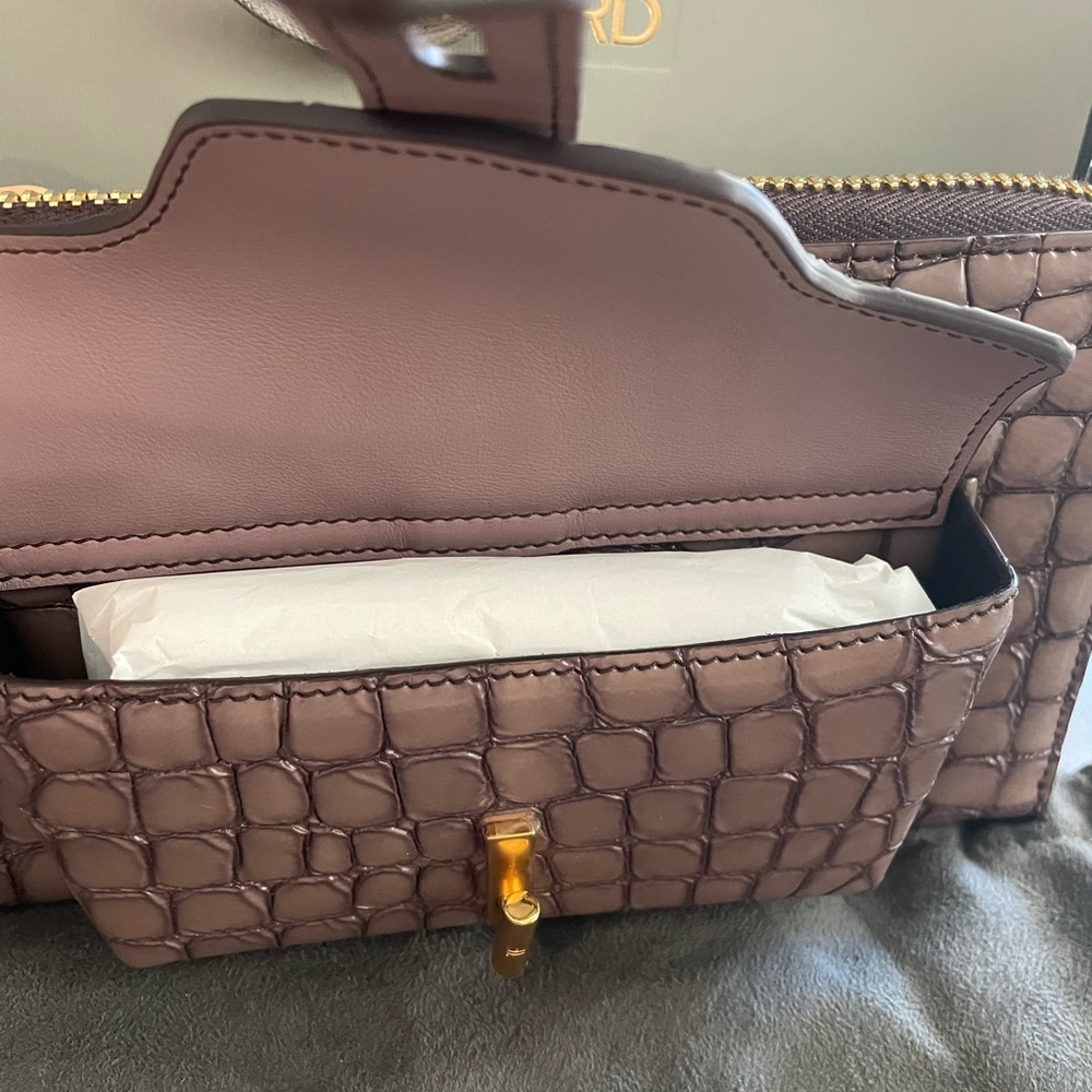 Tom Ford Embossed Croc-effect Leather T-twist Clutch In Purple - Picture 6 of 6